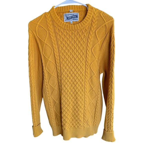 Schott NYC Sweater Men's Heavy Cable Knit Fisherman Yellow M Cotton Preppy Prep - Picture 1 of 7
